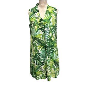 Tommy Bahama Women’s Sz Medium V-neck Sleeveless Green Foliage Lined Shift Dress